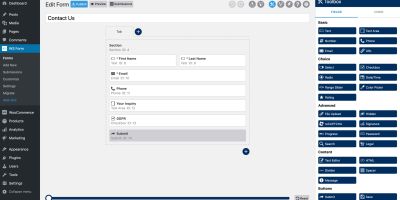 Edit contact form in WordPress dashboard interface.