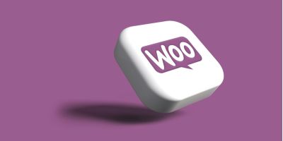 3D WooCommerce logo on purple background